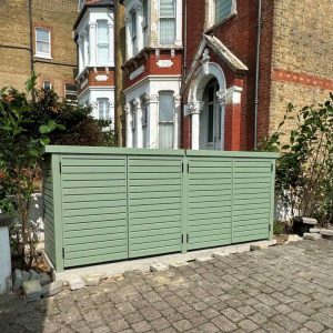 Quadruple Wheelie Bin Storage in Green Front View